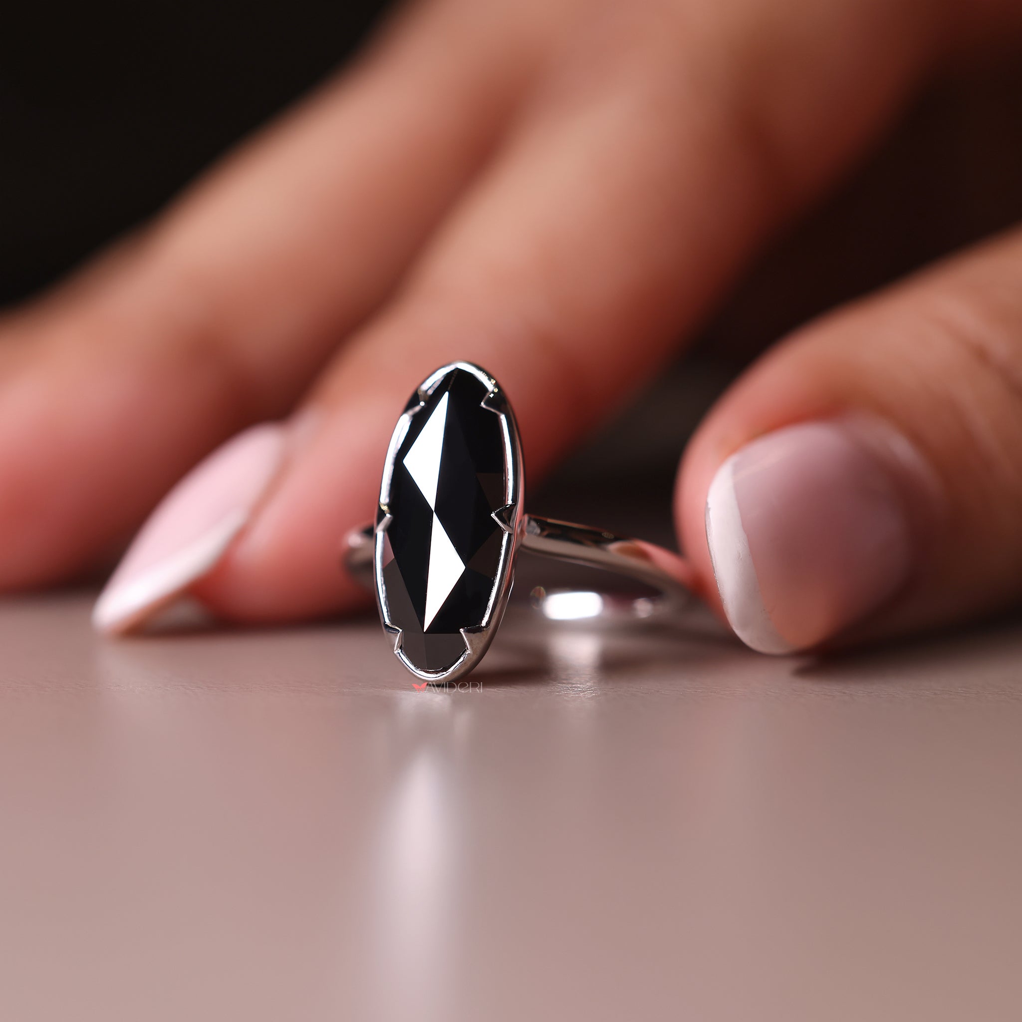 Rose cut engagement ring, white gold ring, handmade jewelry.