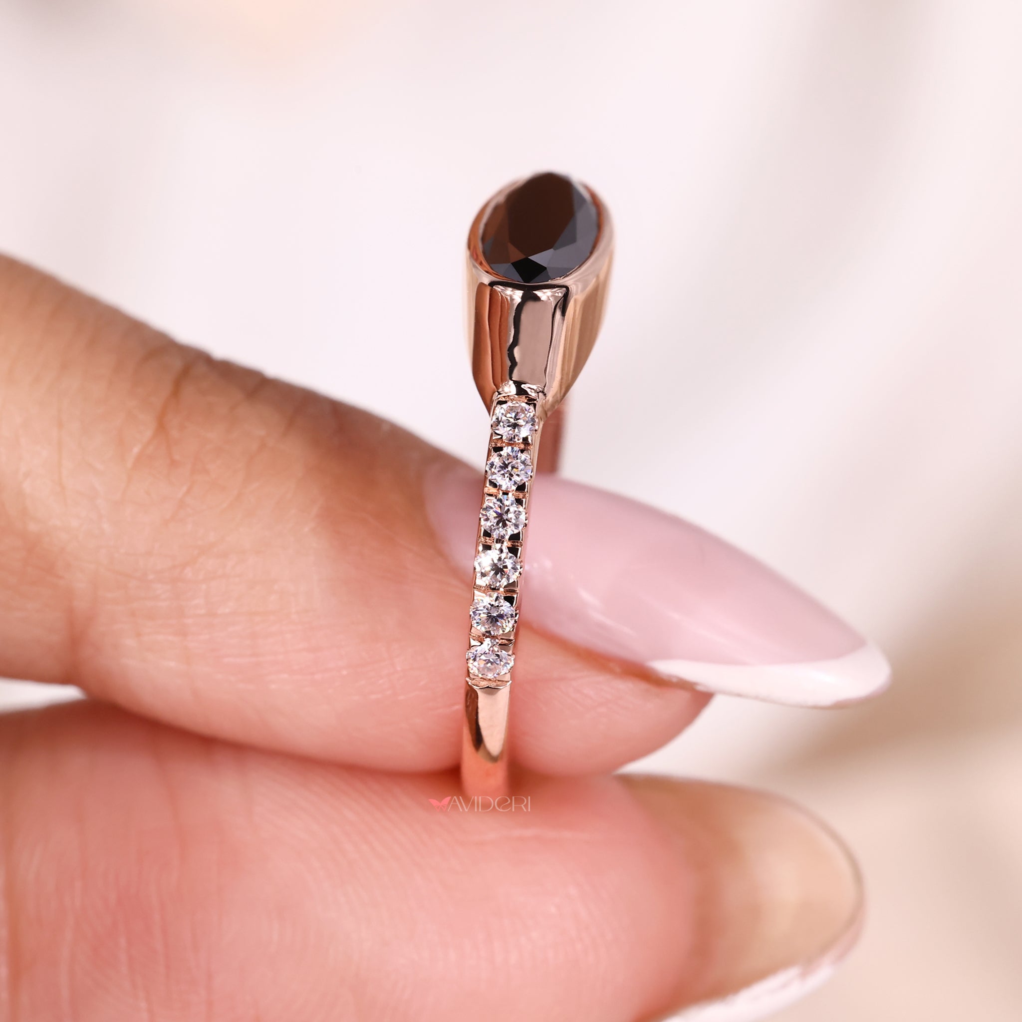 Pave engagement ring, black moissanite ring, black diamond ring.
