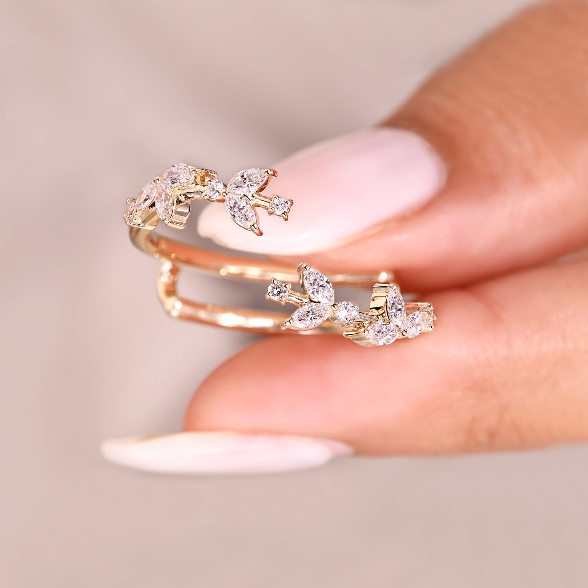 Lab grown marquise and round diamond band.
