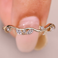 Round And Marquise Diamond Nature Inspired Wedding Band