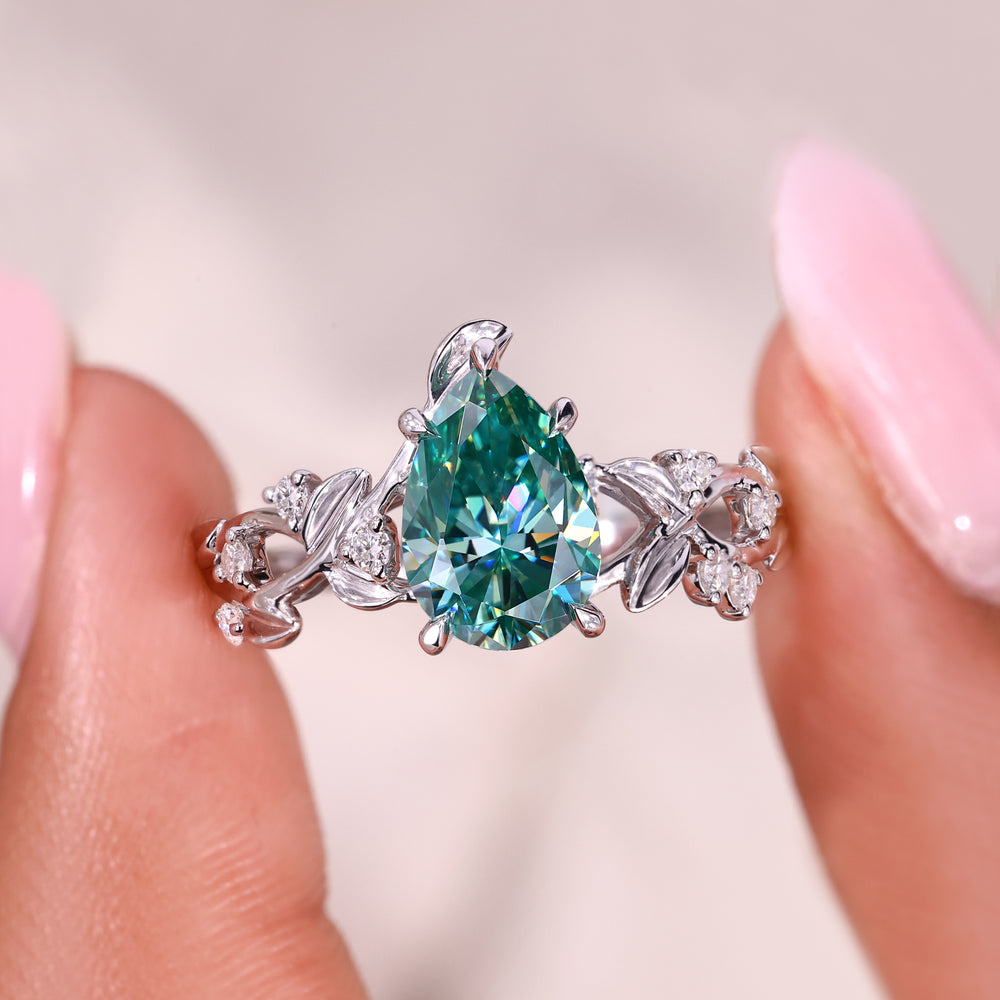 Pear Cut Cyan Blue Moissanite Ring
