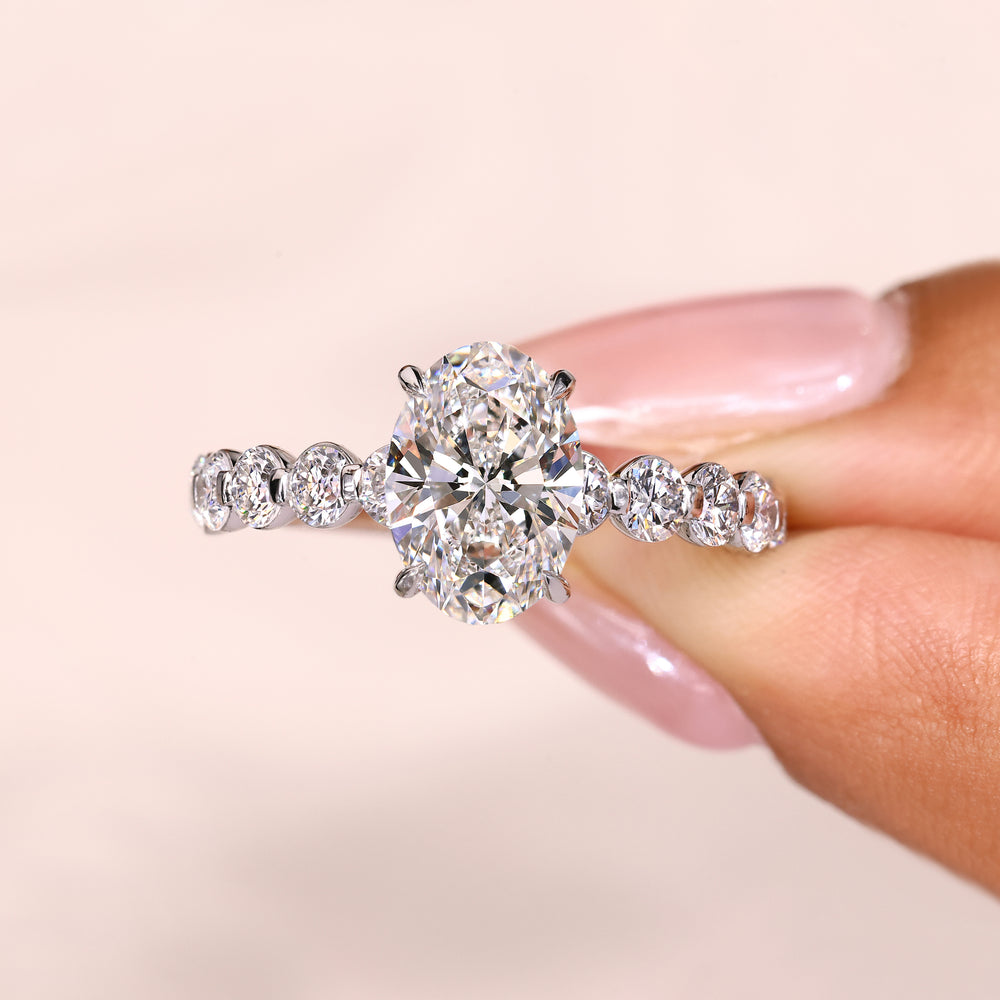 Lab grown diamond oval ring pave style design.
