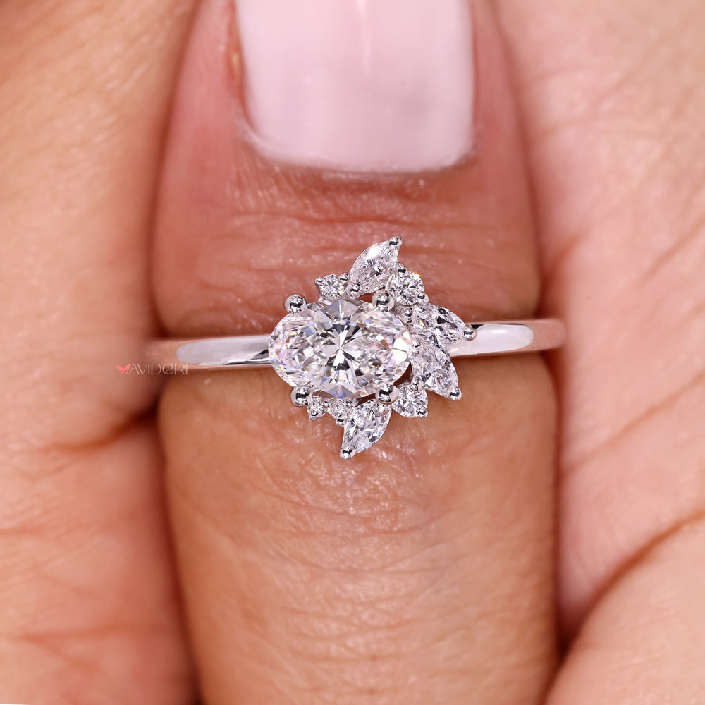 Handmade lab grown oval diamond engagement ring.
