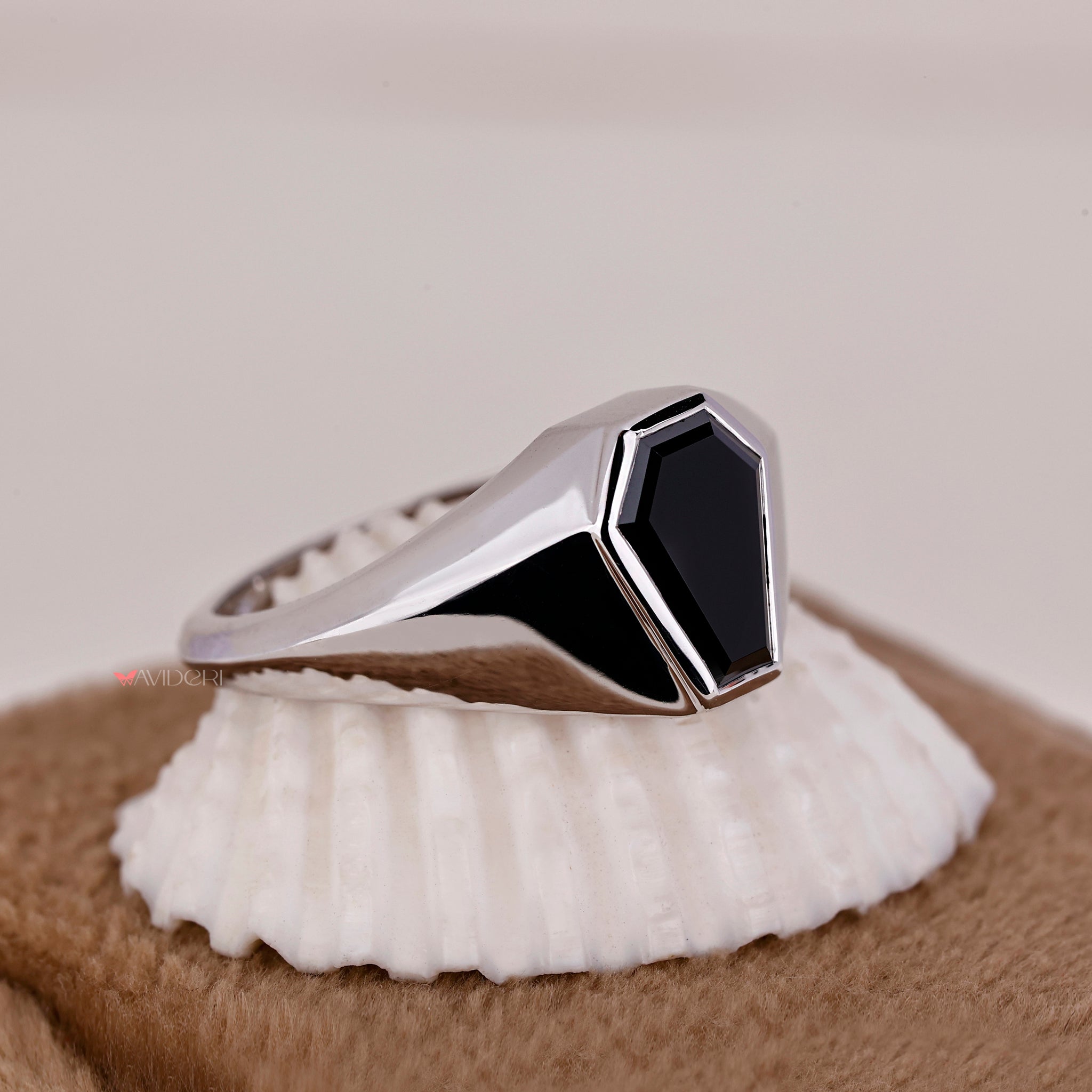 Black Coffin cut mens wedding ring crafted for a distinguished appearance.