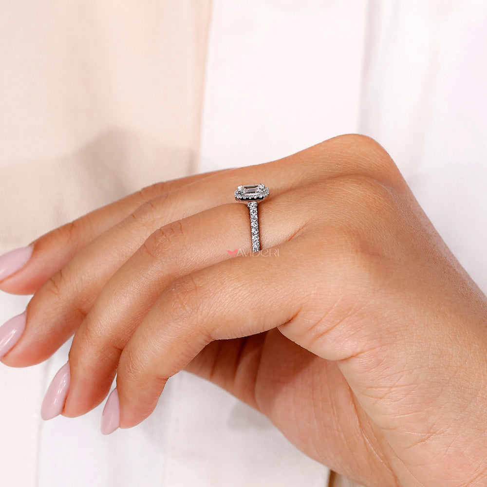 Gold engagement ring in a handmade design.
