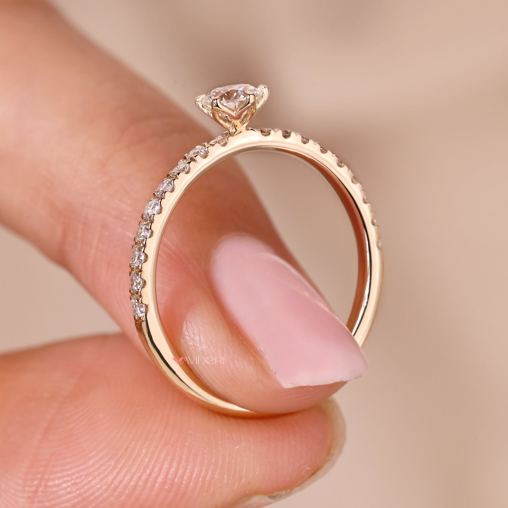 Yellow gold ring with lab-grown diamond ring.