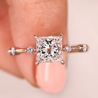 Princess Cut Diamond Engagement Ring With Distance Pave Band