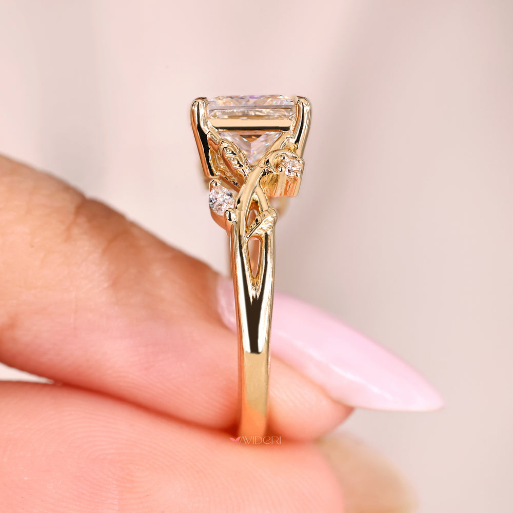 Nature inspired princess diamond ring twisted shank.
