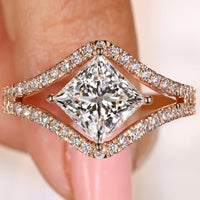 Princess Cut Diamond Ring in Split Shank Pave Style