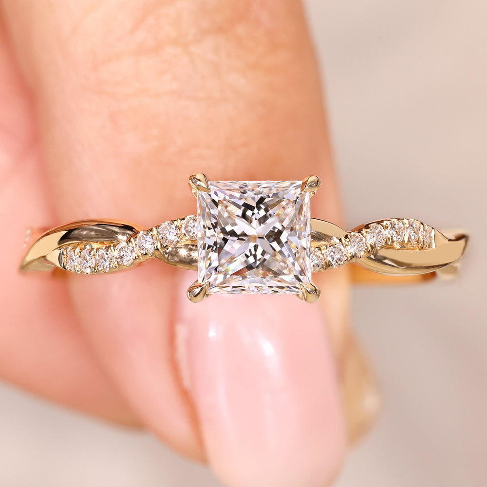 Princess cut lab grown diamond ring with twisted shank
