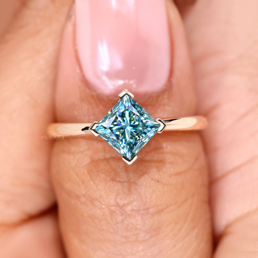Cyan blue moissanite ring handmade design.
