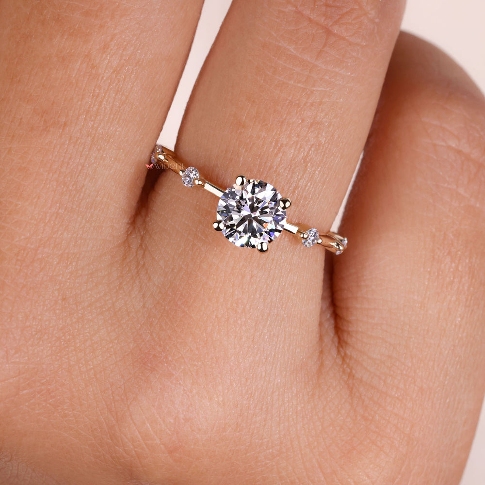 Distance Pave ring yellow gold engagement ring prong setting ring
