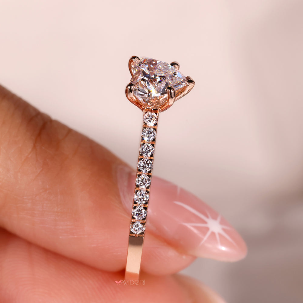 Pave band engagement ring featuring brilliant diamond accents.
