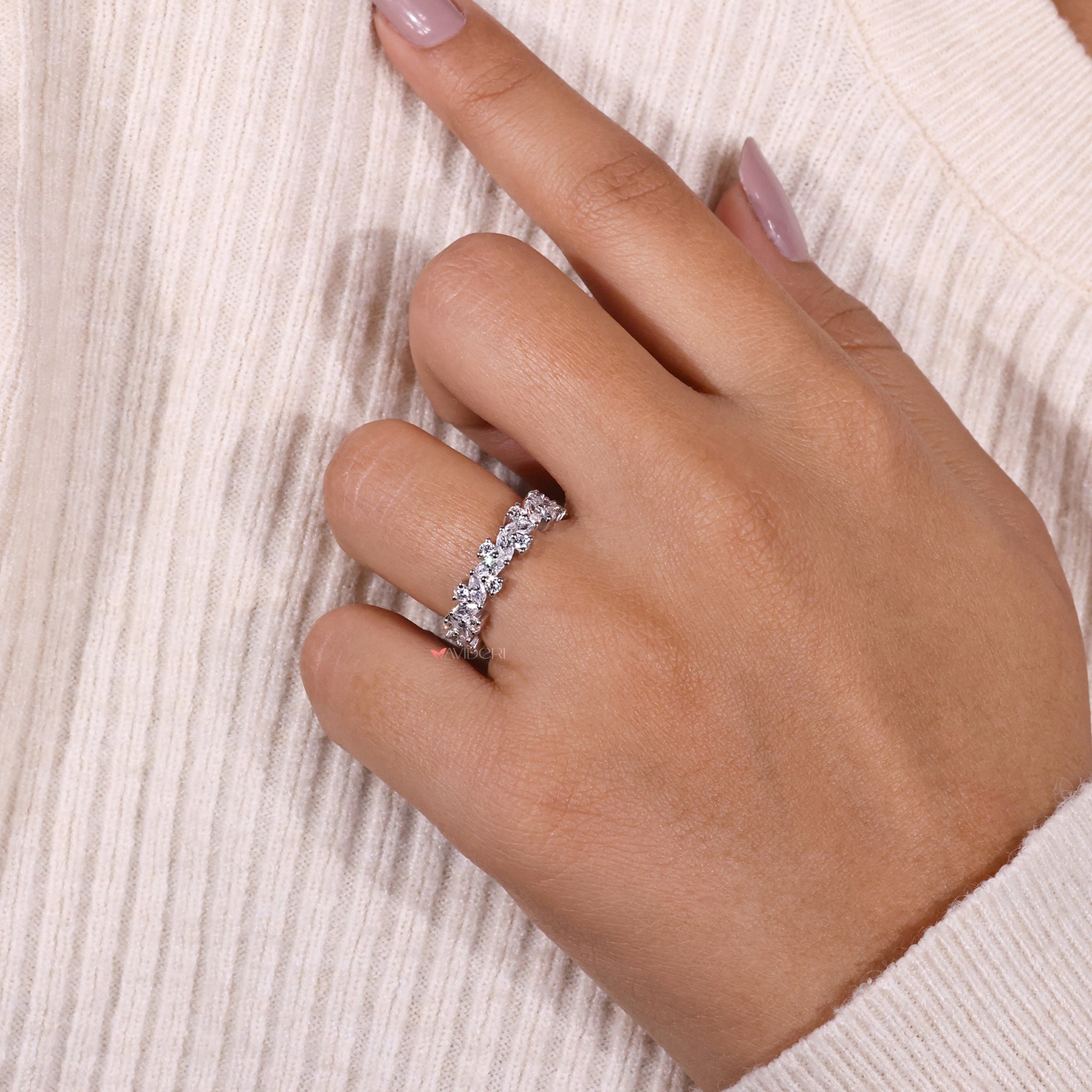 Lab grown diamond band with ethical sparkle.
