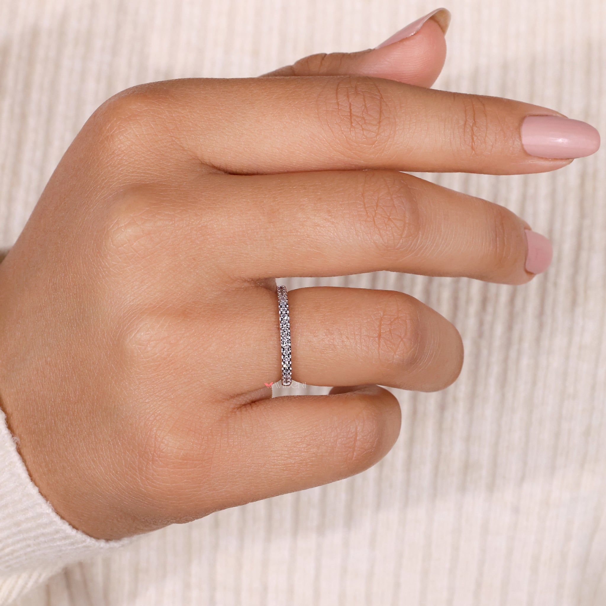 Avideri half eternity wedding band with sparkling round diamonds.
