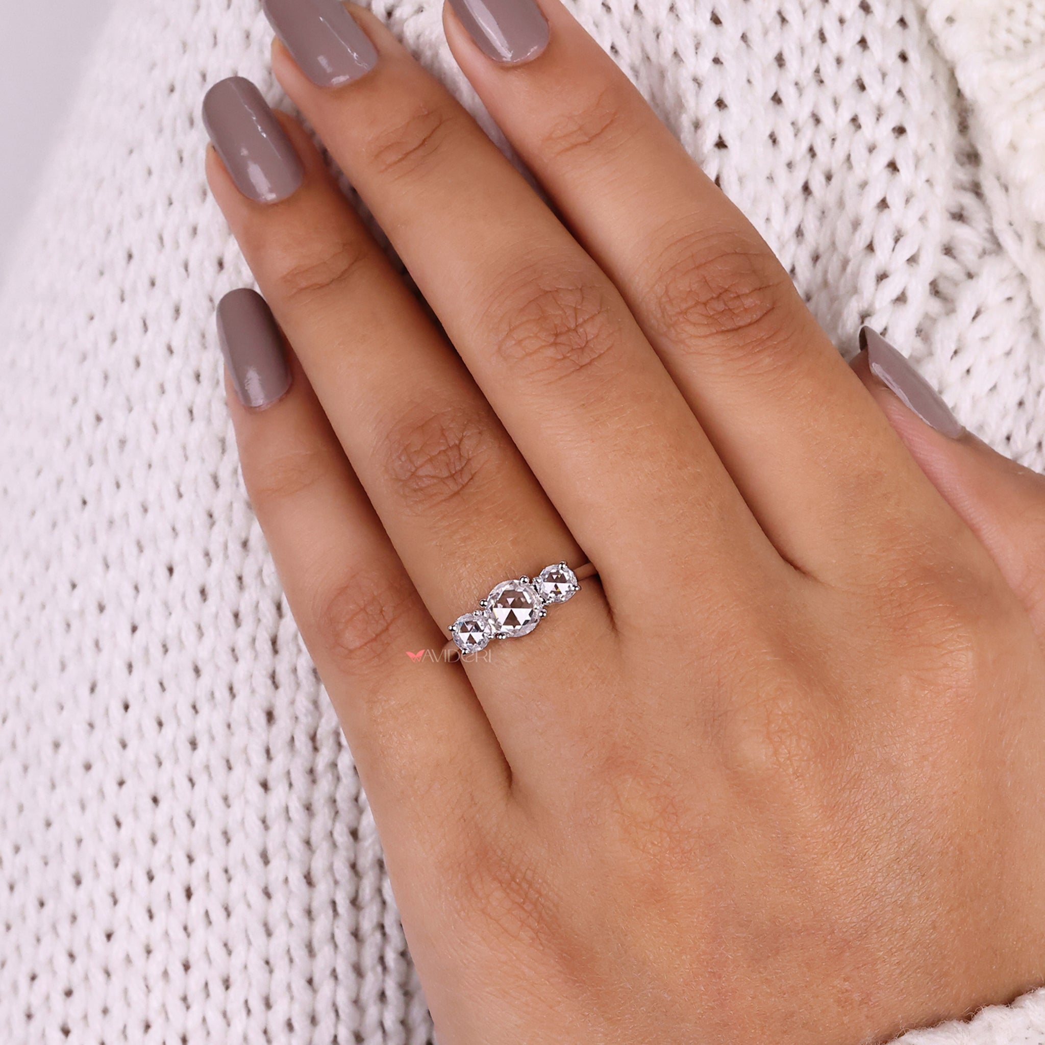 Three stone engagement ring diamond, Lab Grown Diamond, white gold ring
