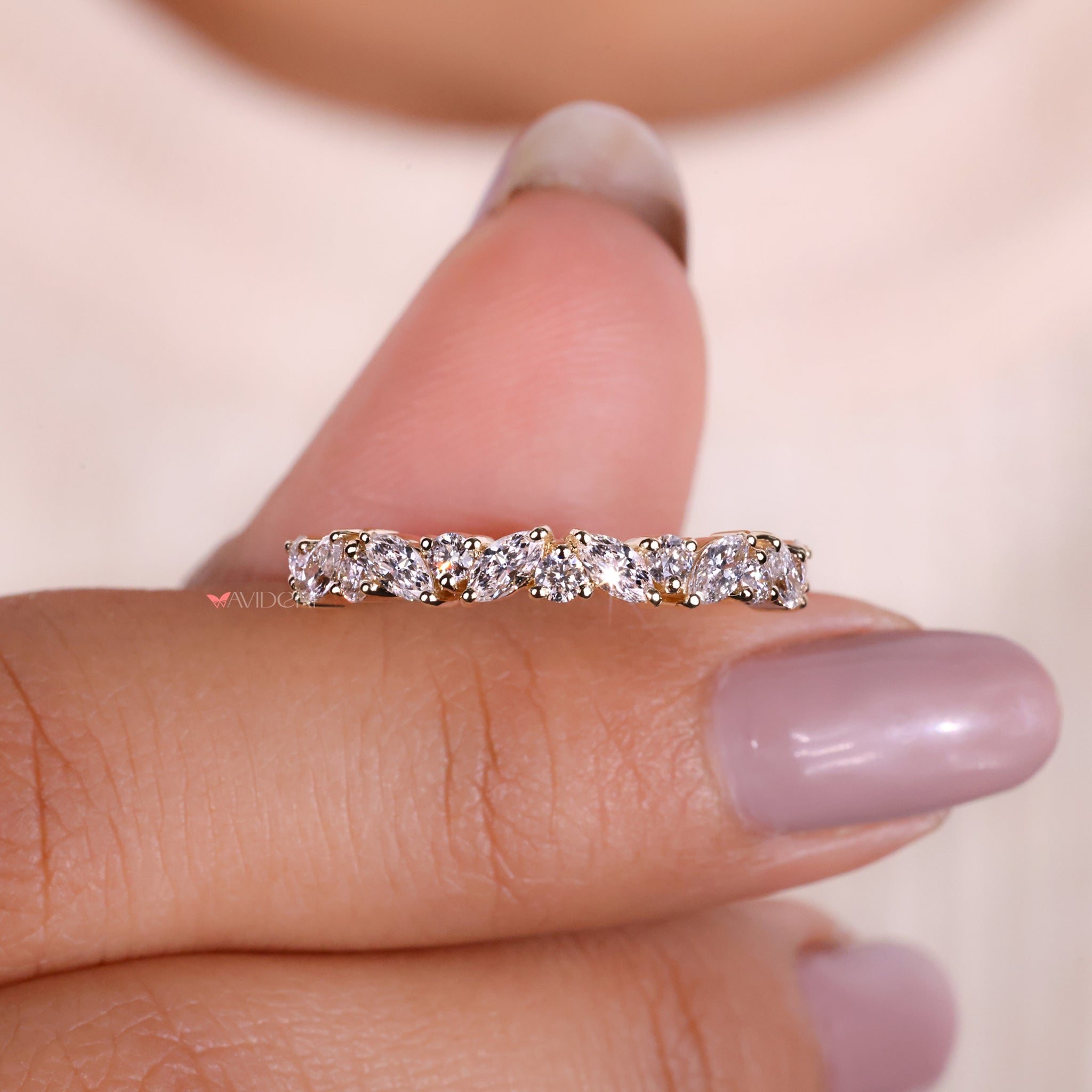 Lab Grown Diamond marquise wedding band for an eco-friendly and brilliant choice.
