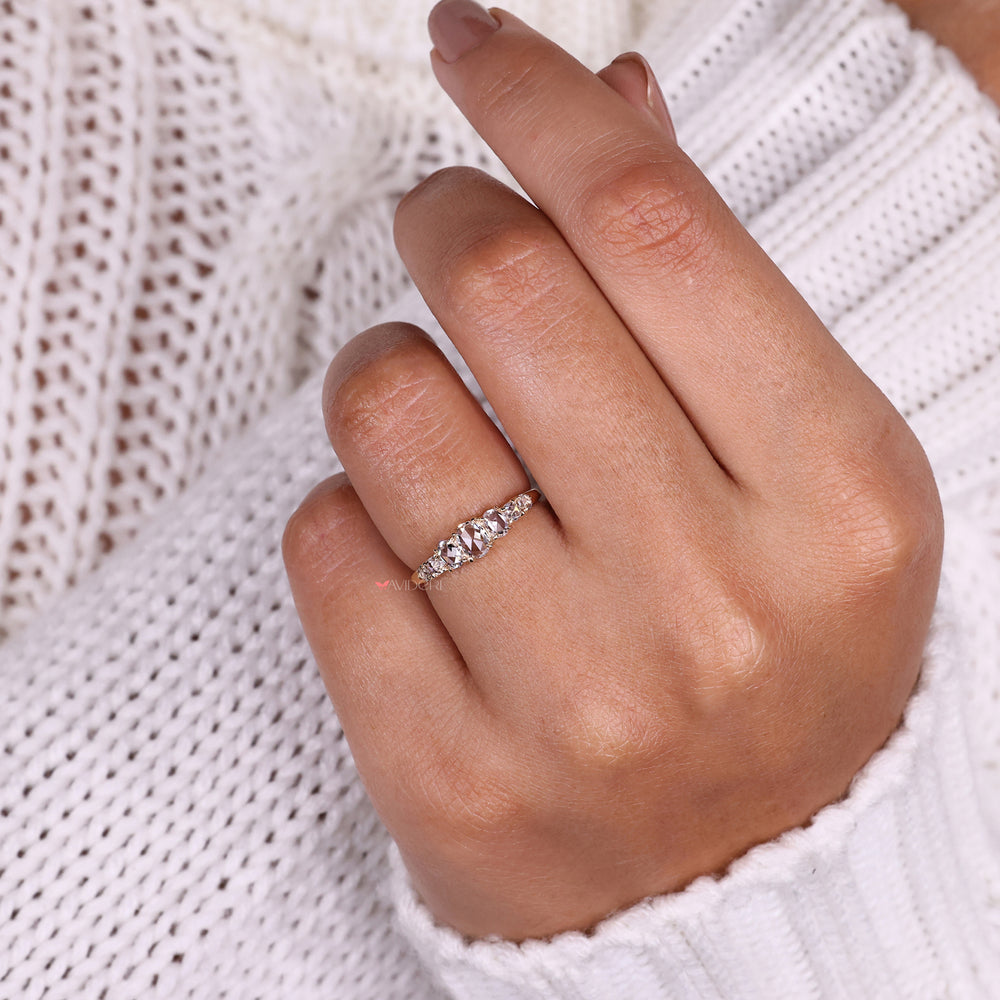 Yellow gold wedding band with round diamonds.