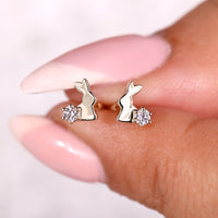Round Diamond Rabbit Stud Earrings