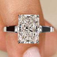 Radiant Cut Diamond Ring with Black Tapered Baguette Moissanite
