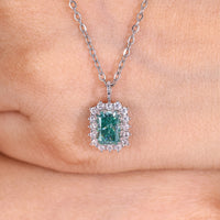 Halo Style Cyan Blue Moissanite Radiant Cut Pendant