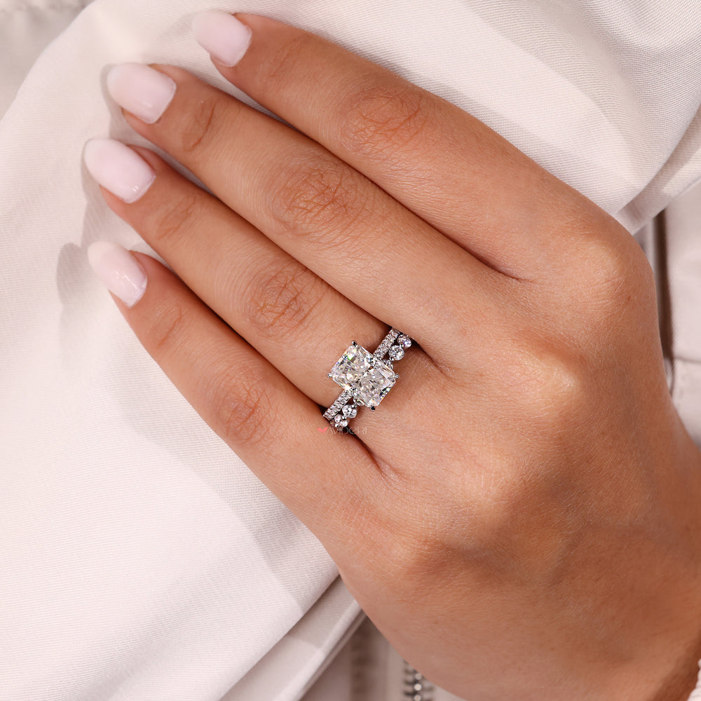Avideri bridal set with radiant engagement ring and eternity band.