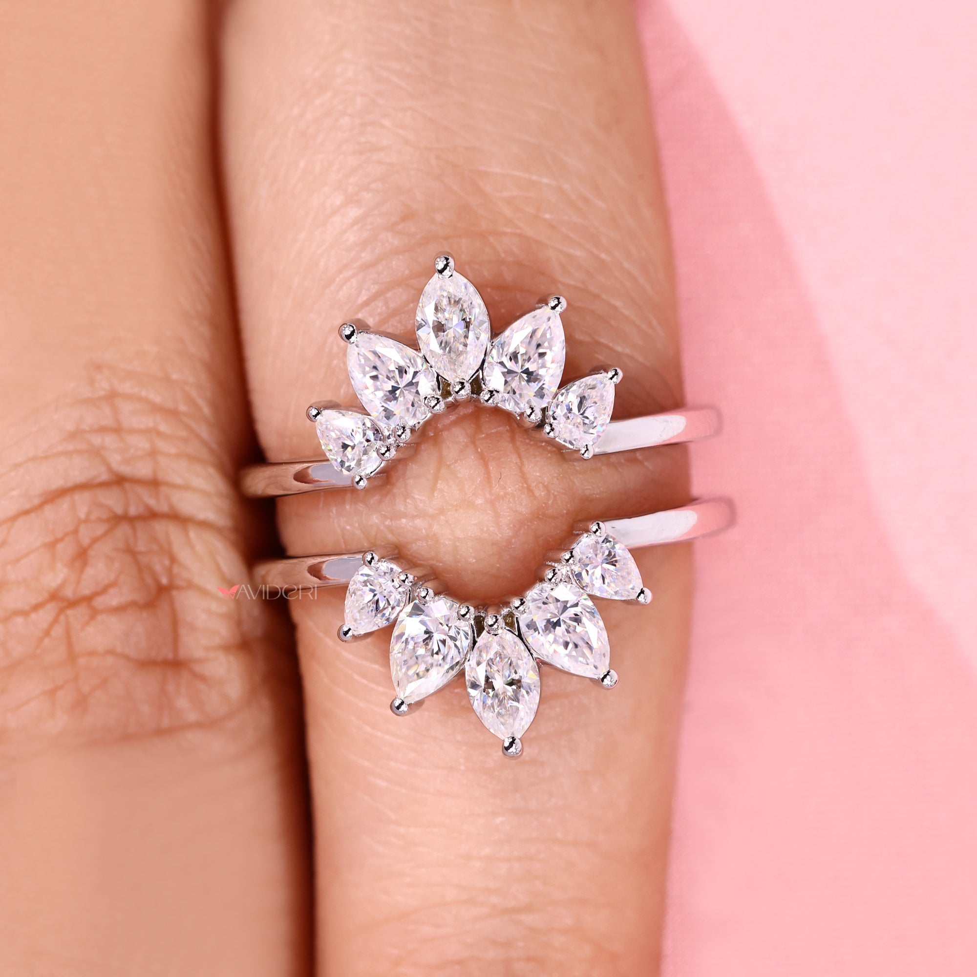 Marquise pear moissanite wrap guard ring enhancer.
