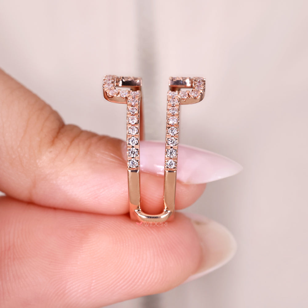 Wrap guard wedding band with round diamonds.
