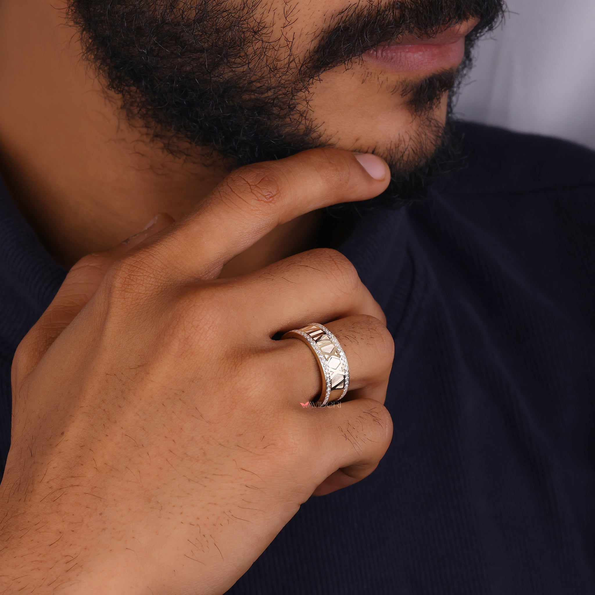 Personalized mens wedding band adds special meaning to daily wear.
