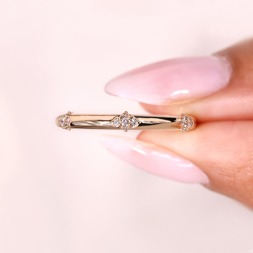 Prong set round diamond band handmade.
