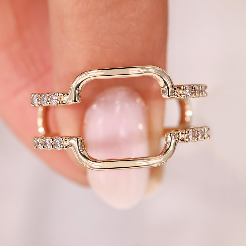 Avideri wedding band with round moissanite and open design.