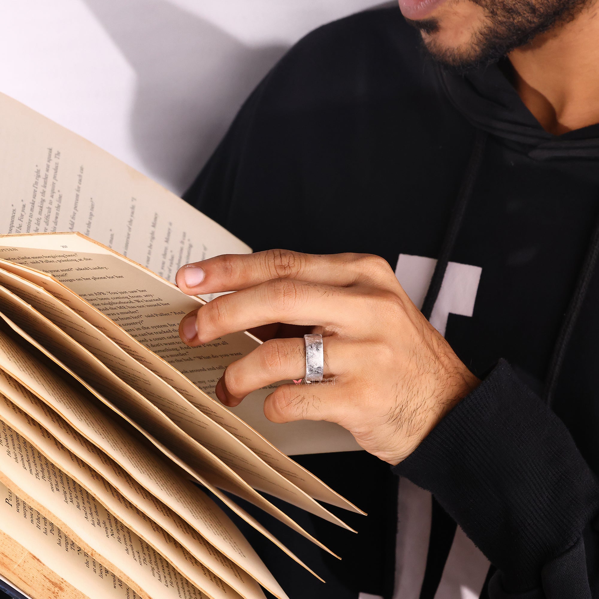 Brush finish ring for grooms in white gold.