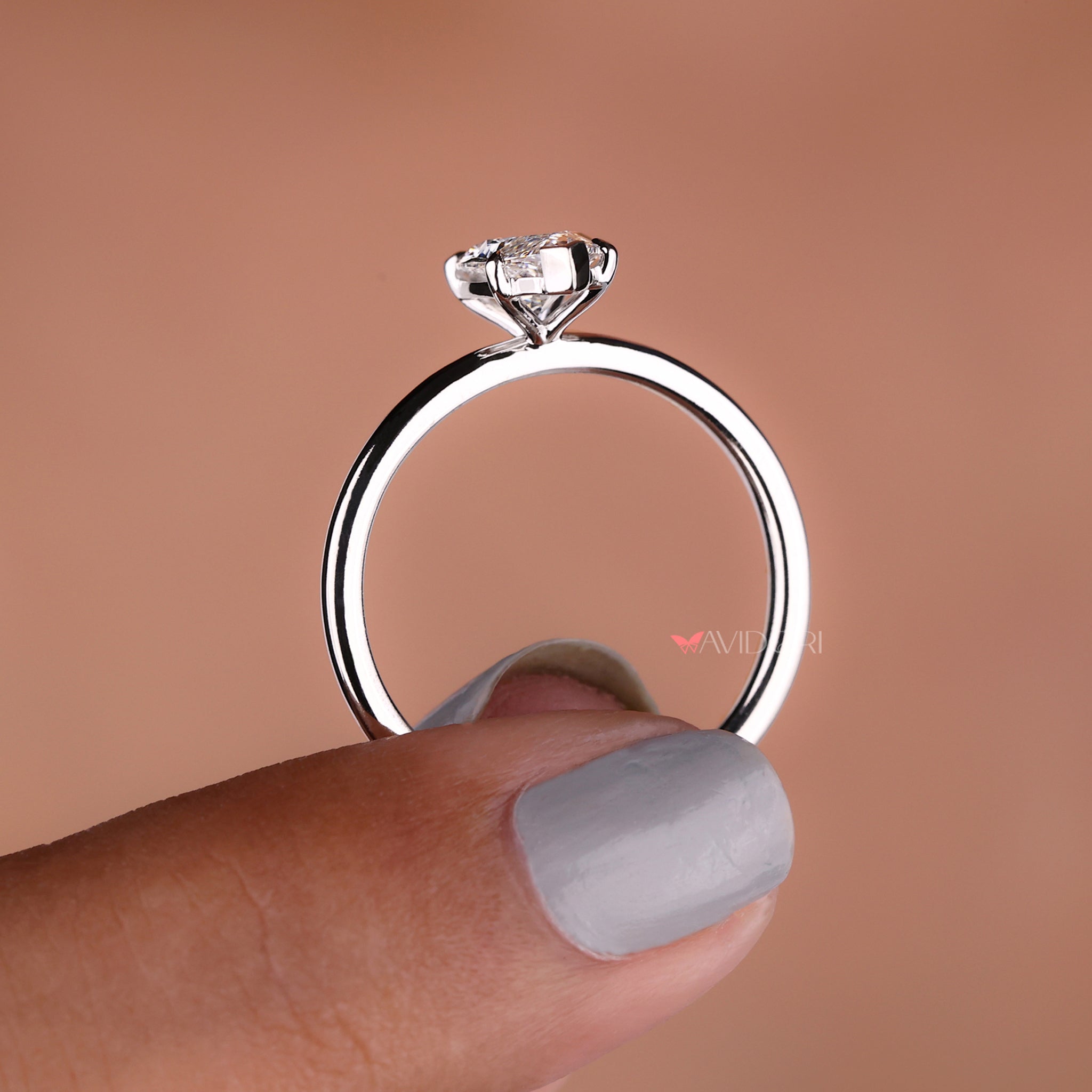 Marquise solitaire designed with v prong diamond setting, combining modern elegance and sustainable sparkle.
