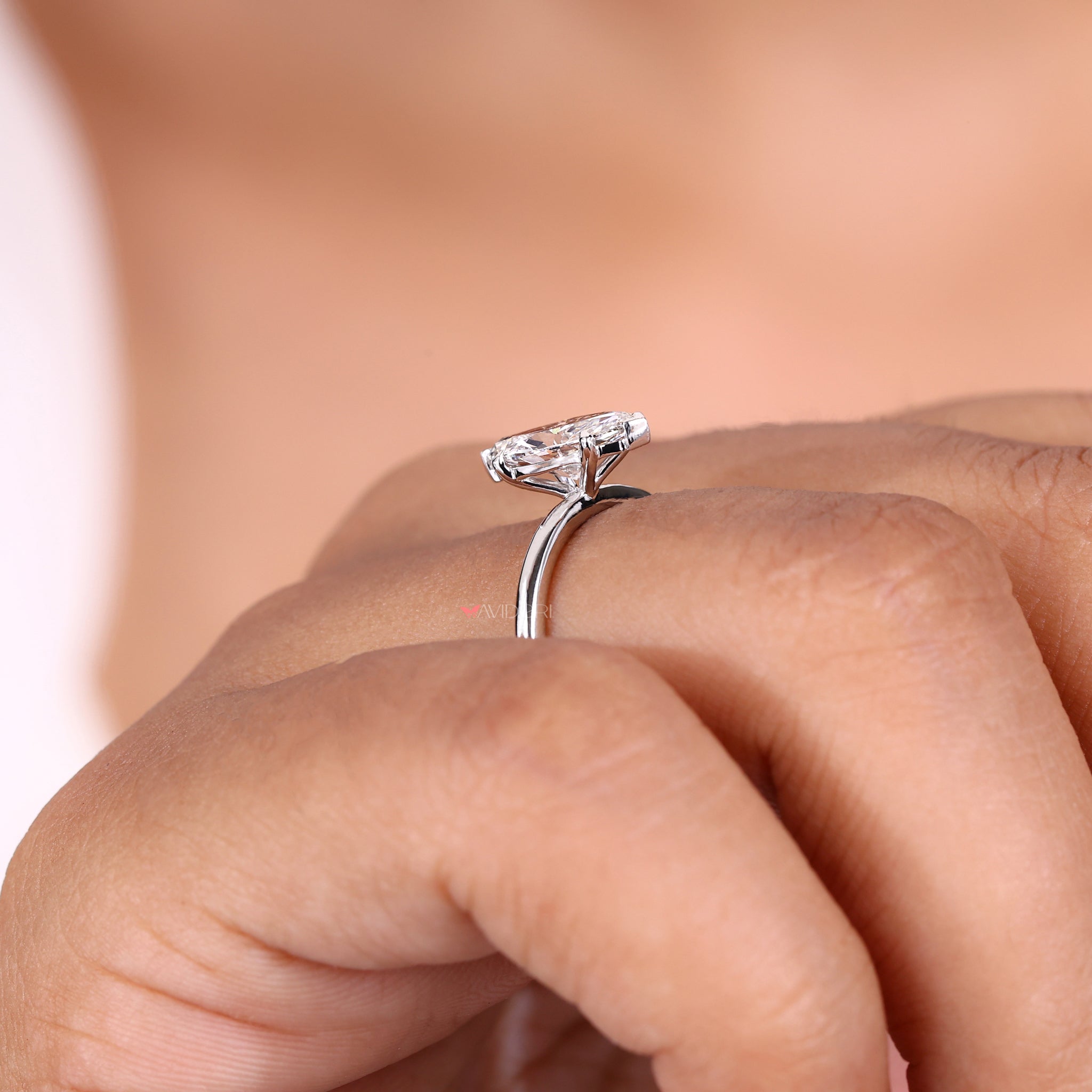 IGI certified marquise diamond solitaire ring featuring a stunning Lab Grown Diamond with a marquise v prong setting.