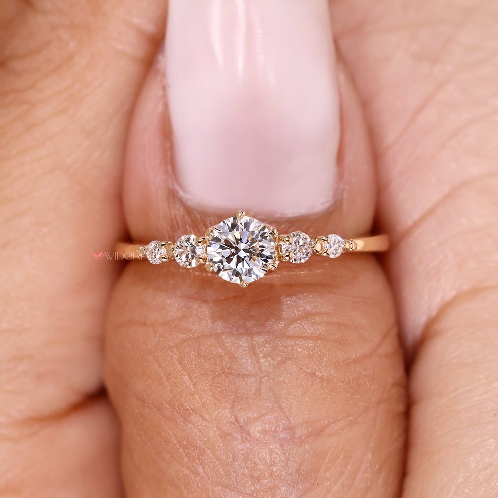 six prong engagement ring minimalist wedding band Lab Grown Diamond.
