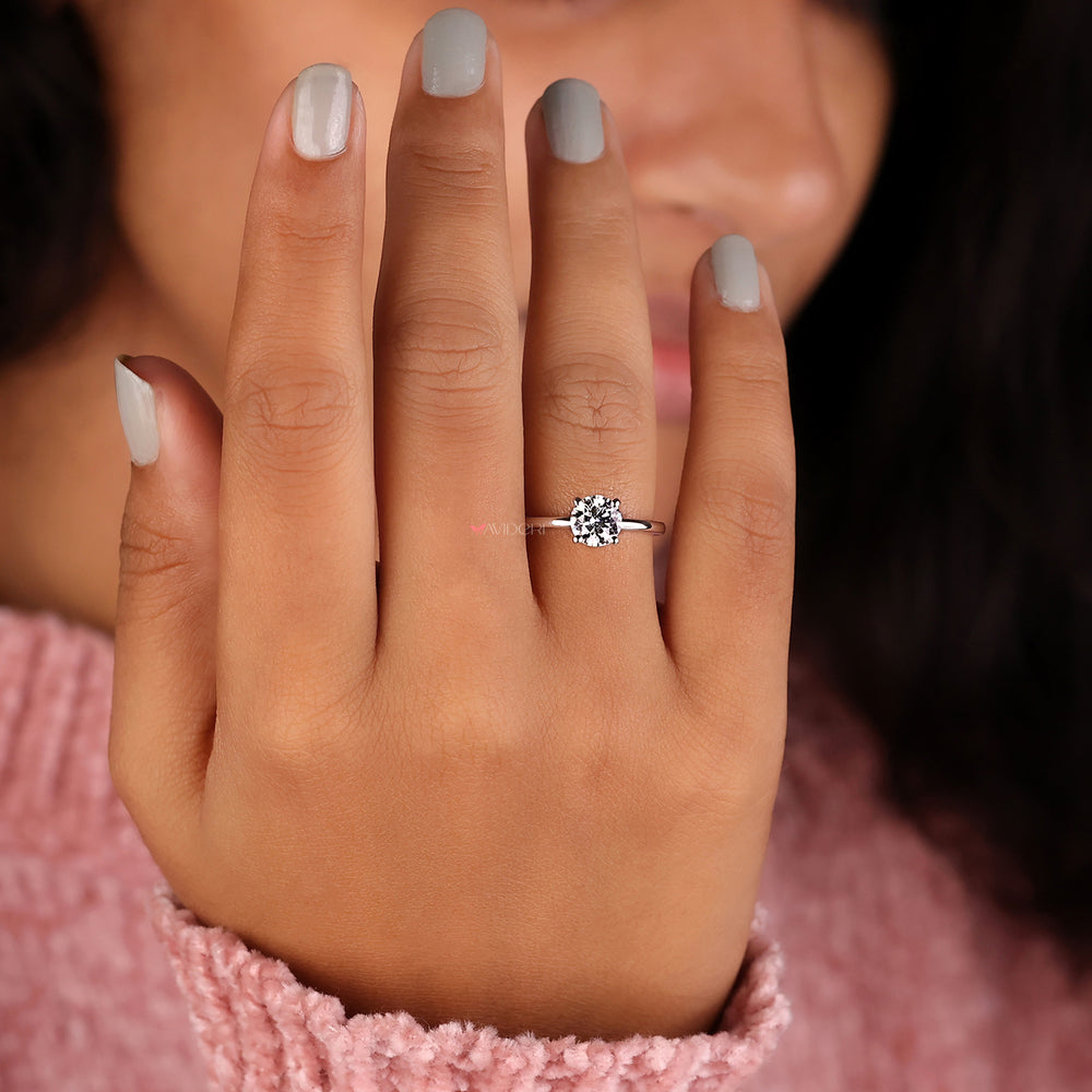 Diamond engagement ring showcasing a solitaire design crafted with lab grown diamond brilliance.