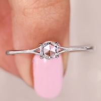Round Rose Cut Diamond Split Shank Engagement Ring