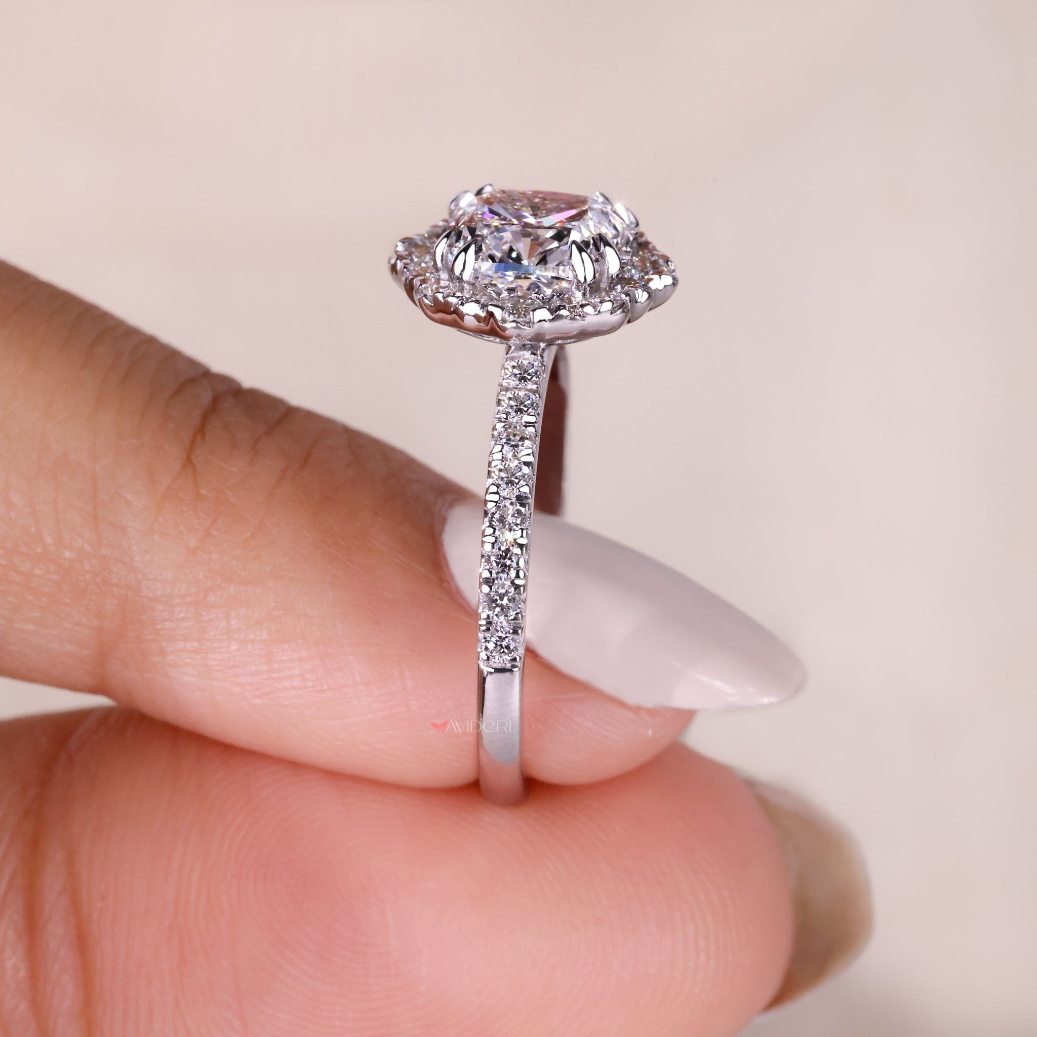 Pave set cushion engagement ring showcasing a luxurious design for engagements and milestones.
