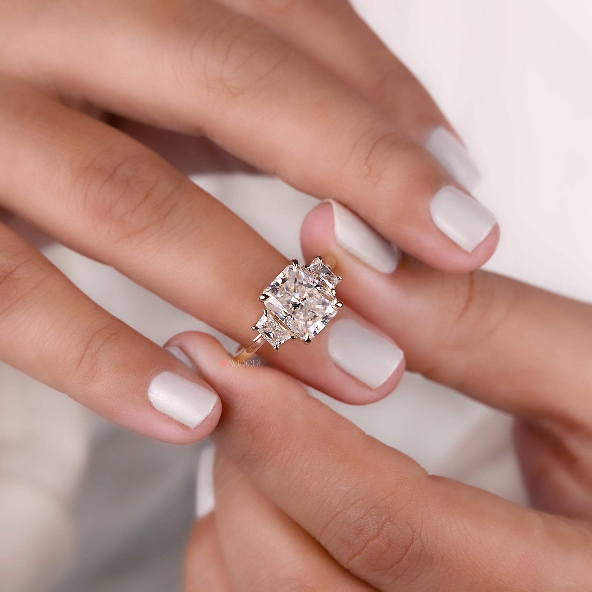 Prong setting ring, radiant cut engagement ring, moissanite gold ring
