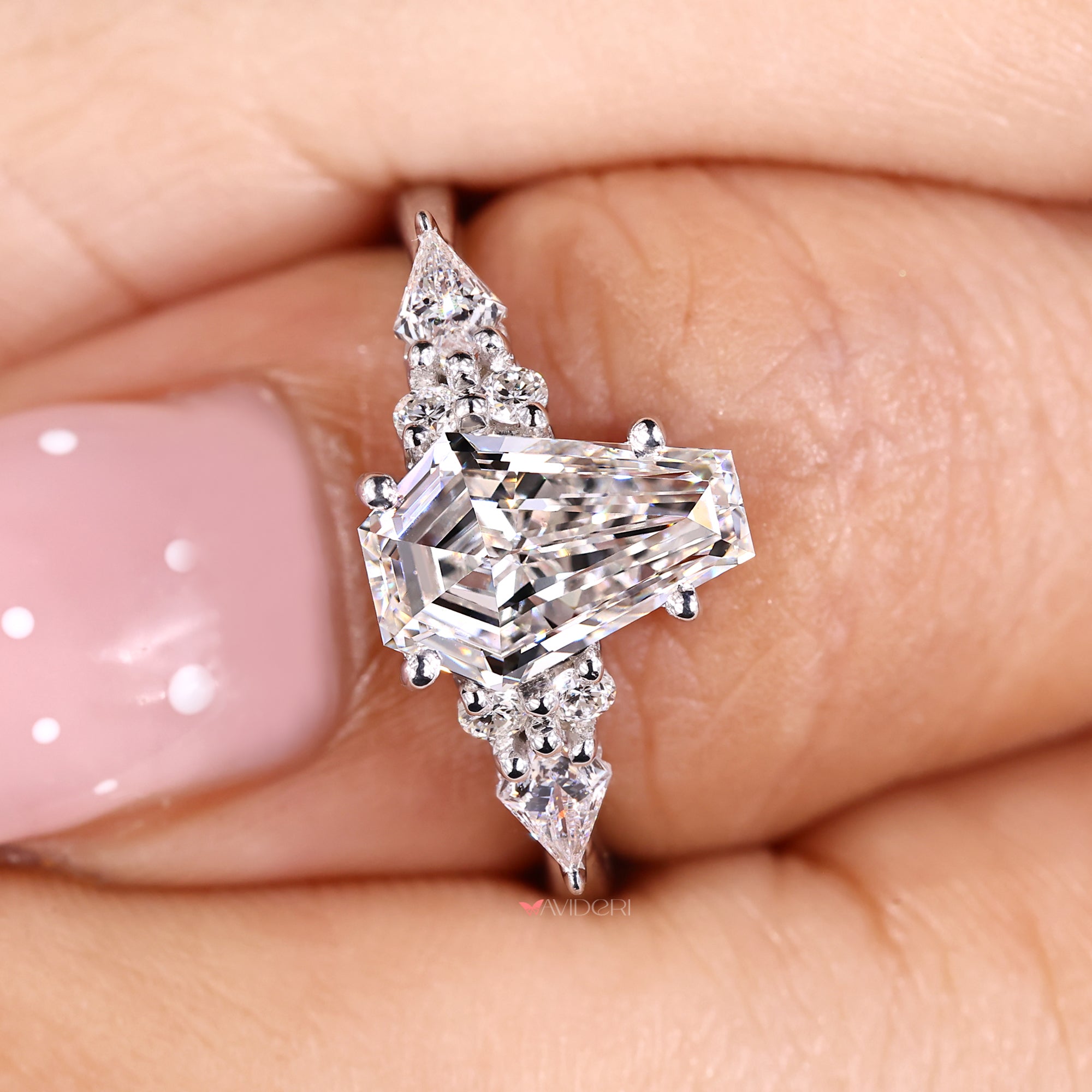 Handmade coffin cut diamond engagement ring by Avideri.