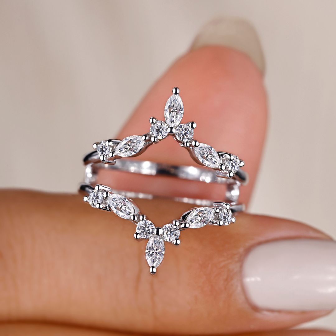 Wrap guard wedding band with unique design.
