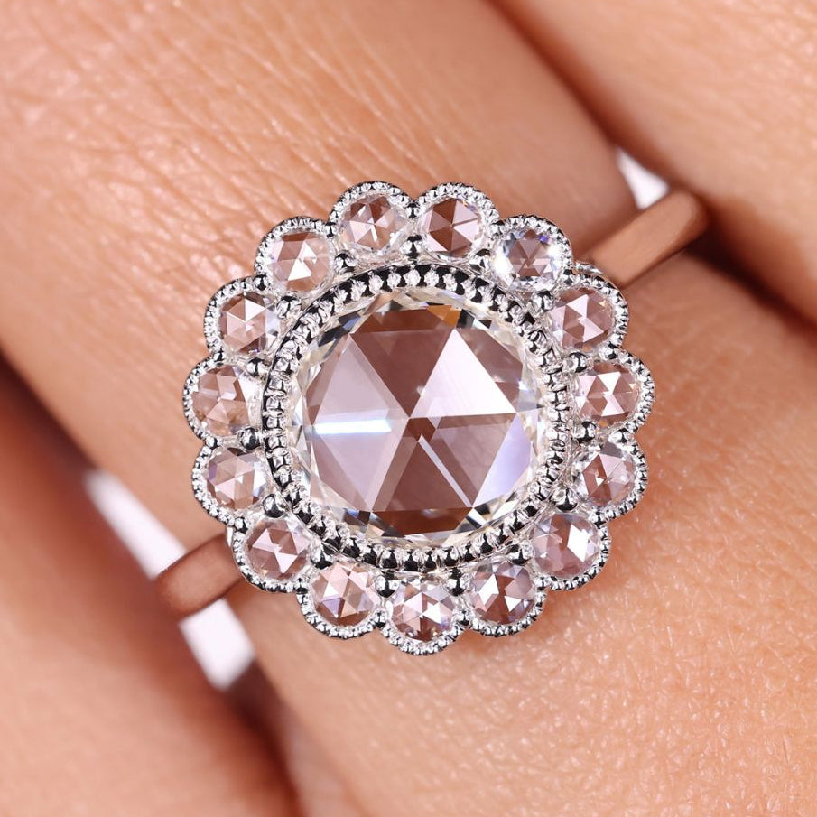 Round Rose Cut Diamond Ring in a white gold setting for a unique and elegant look.