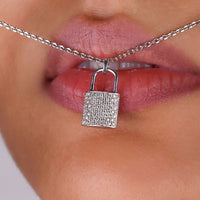 Pave Padlock Charm Pendant In Round Brilliant Cut