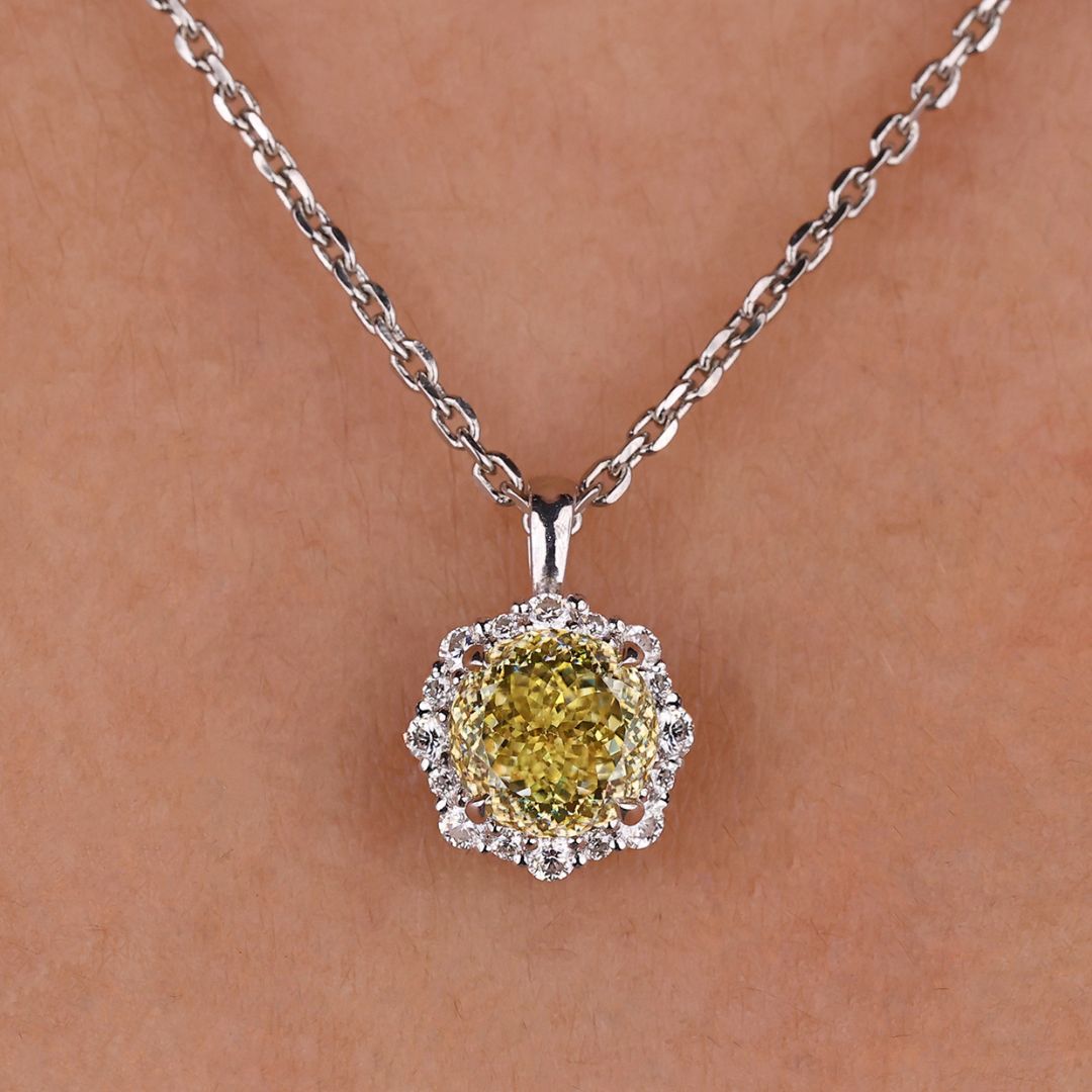 Canary yellow moissanite pendant with a vibrant, radiant glow.