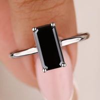 Black Moissanite Emerald Portrait Cut Ring