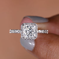 Princess Cut Moissanite Ring In Halo Setting