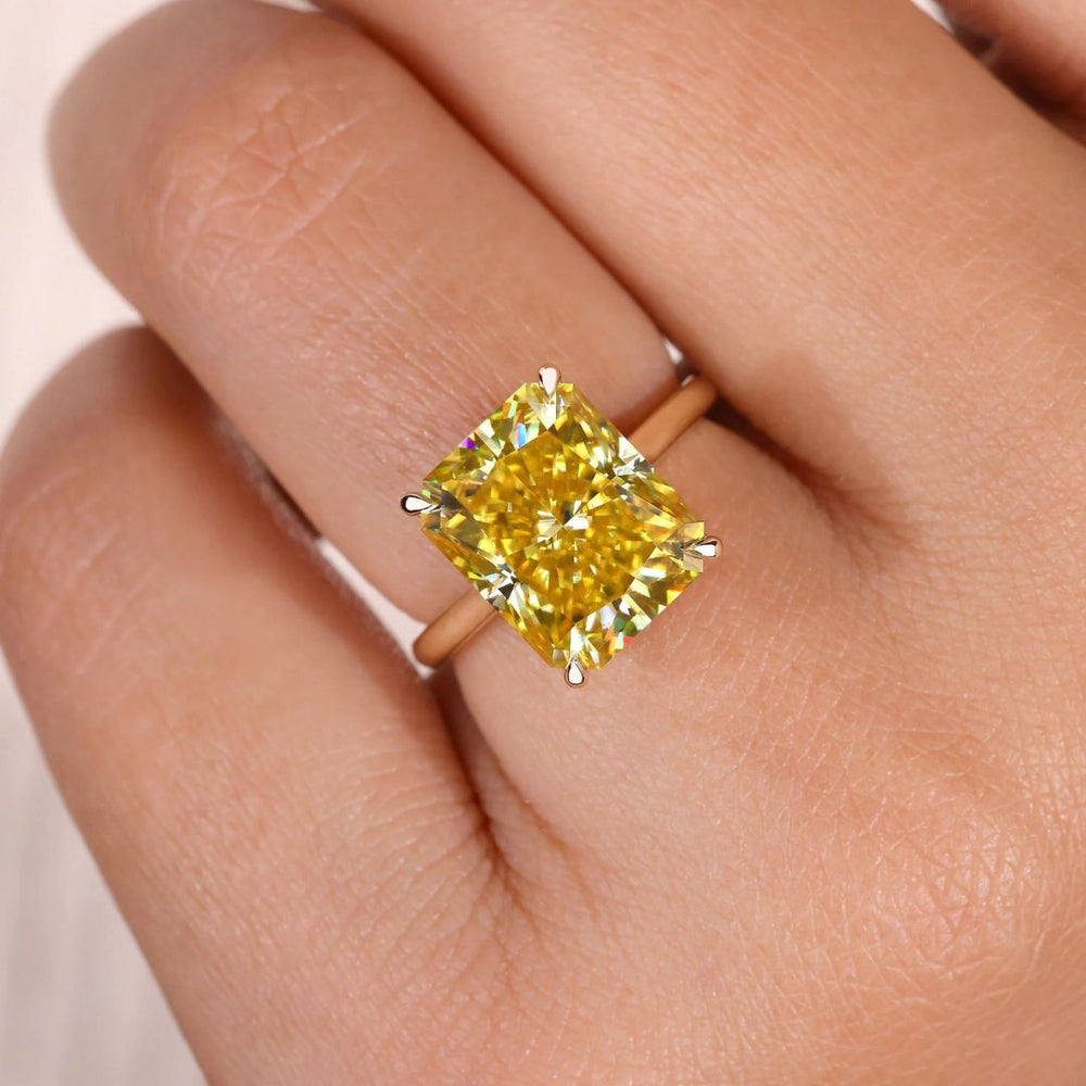 Radiant cut moissanite ring yellow gold engagement ring

