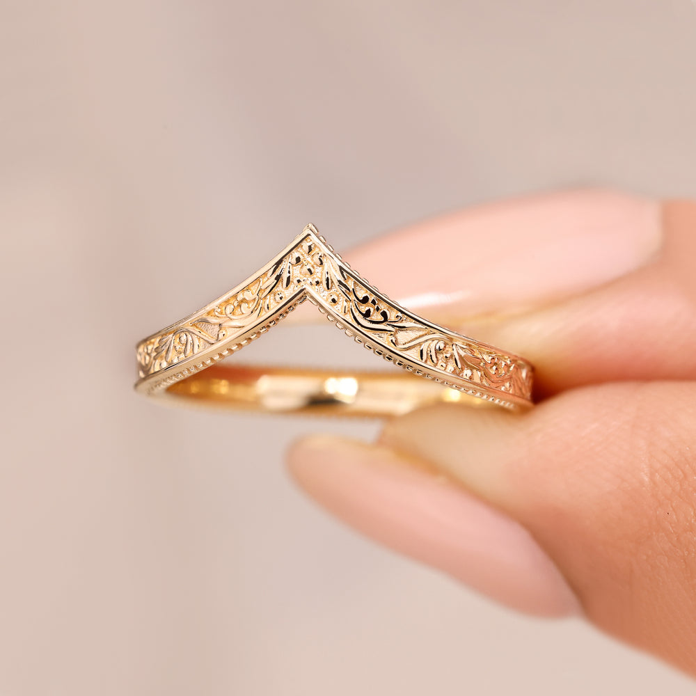 Handmade vintage wedding band with diamonds.
