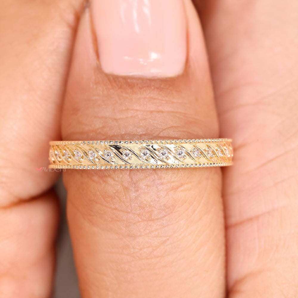 Lab grown eternity wedding band with diamonds.
