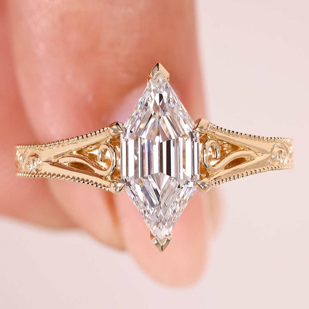 Vintage hexagon step cut diamond solitaire ring.
